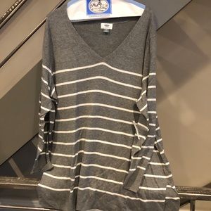 Grey and white v-neck lightweight sweater